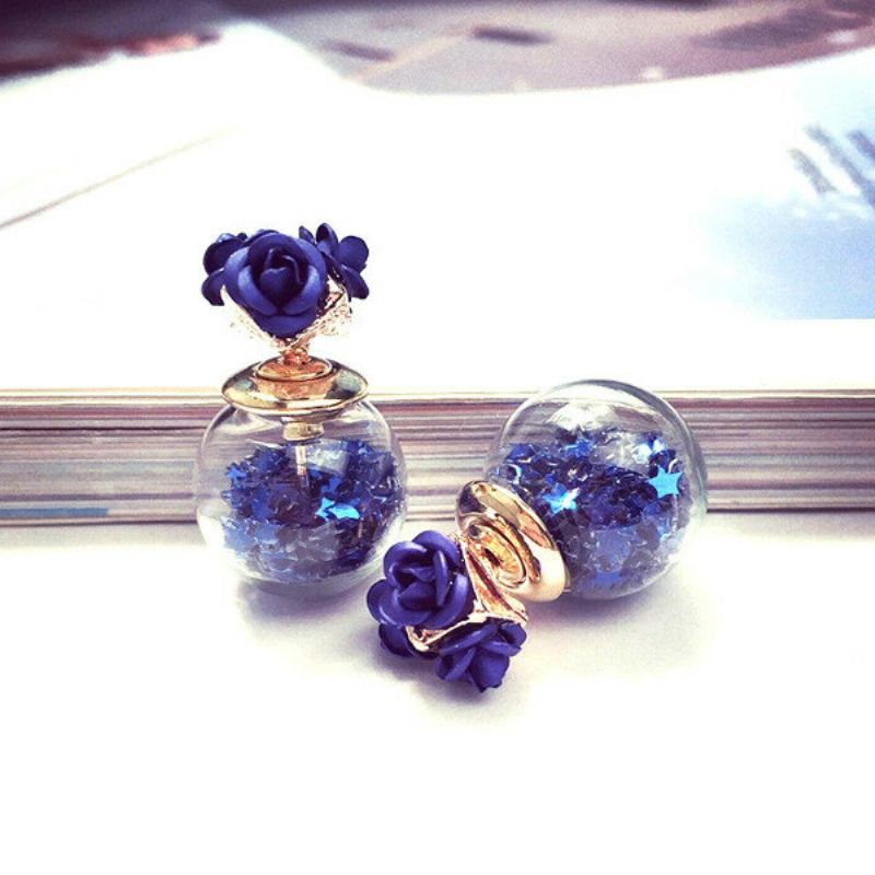Sweet Elegant Earrings Glass Wishing Ball Star Rose Flower For Women Δώρο