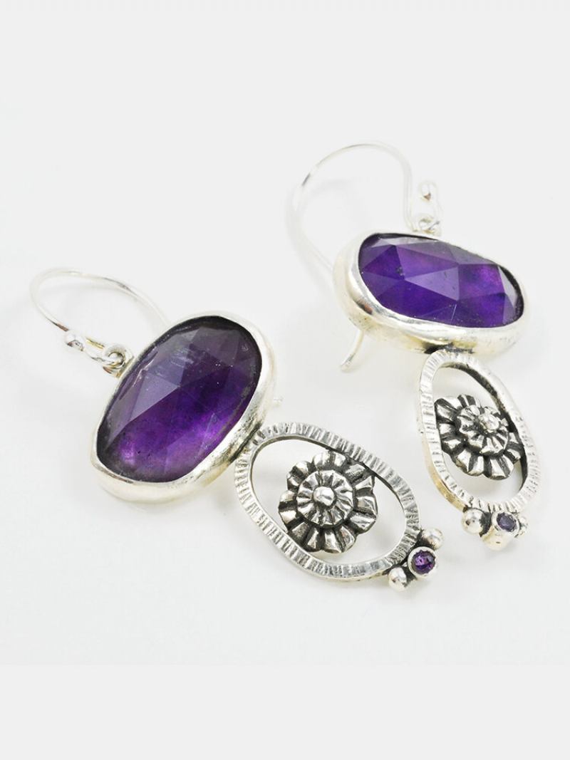 Vintage Amethyst Gem Ένθετα Γυναικεία Σκουλαρίκια Σκαλιστά Λουλούδια Νυφικά Αξεσουάρ