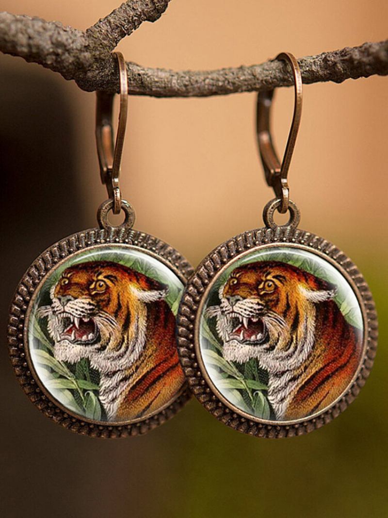 Vintage Animal Printed Γυναικεία Σκουλαρίκια Cat Dog Γυάλινα Κρεμαστά