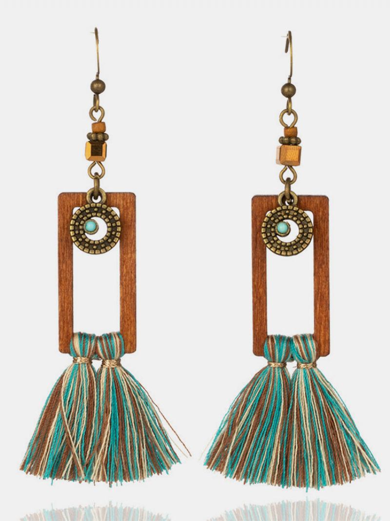 Vintage Bohemian Γεωμετρικά Ορθογώνια Σκουλαρίκια Με Φούντα Από Κράμα Από Ξύλο