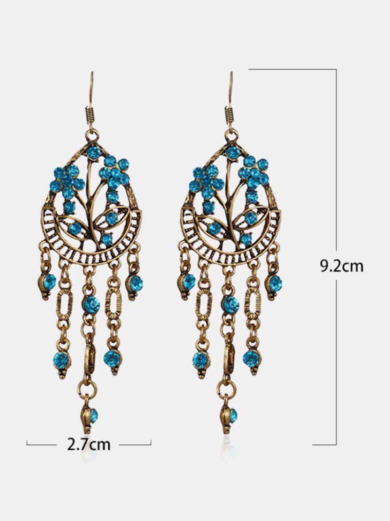 Vintage Bohemian Hollow Drop Σχήμα Λουλουδιού Με Ένθετη Φούντα Σκουλαρίκια Από Κράμα Στρας