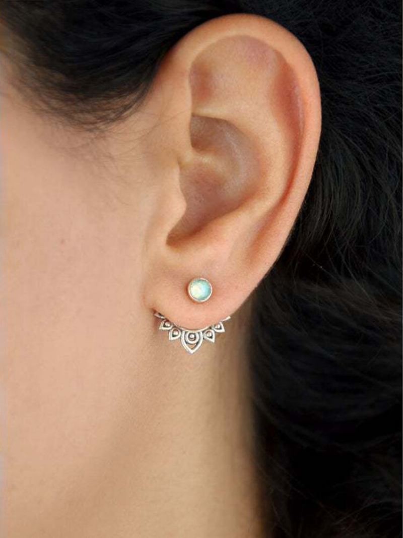 Vintage Συνθετικά Σκουλαρίκια Opal Flowers Συνδυασμένα Εμπρός-πίσω Διπλής Χρήσης
