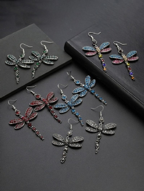 Vintage Χρωματιστά Γυναικεία Σκουλαρίκια Dragonfly Κρεμαστά Με Διαμάντια