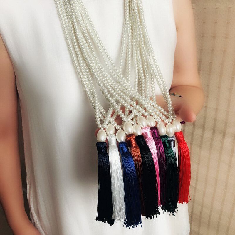 10 Χρώματα Bohemian Pearl Beaded Κολιέ Rhinestone Tassel Κρεμαστό Αλυσίδα Πουλόβερ