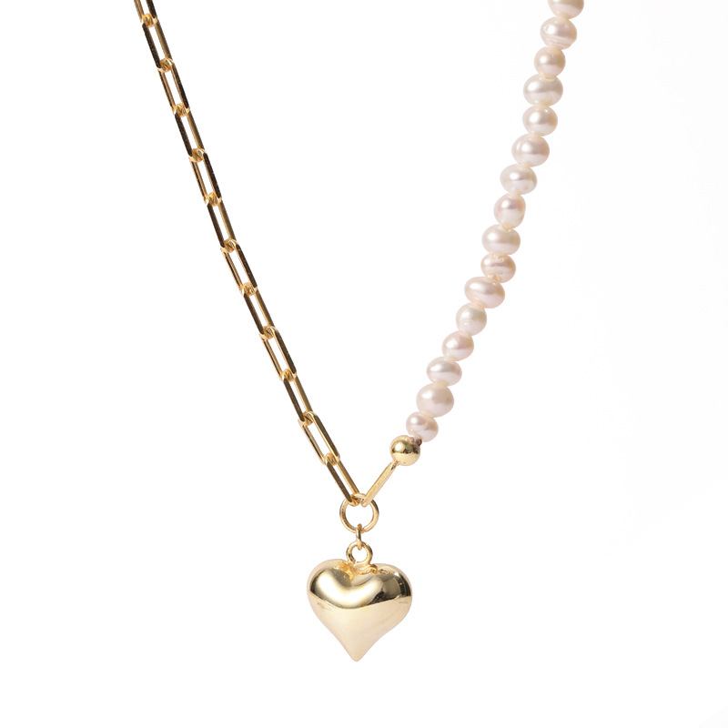 Design Sense 925 Sterling Silver Love Ins Retro Light Πολυτελές Κολιέ Με Μαργαριτάρια Γλυκού Νερού