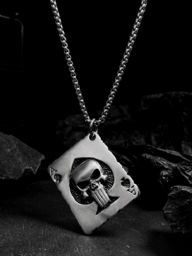 Κρεμαστό Κολιέ Από Κράμα Τιτανίου Hip-hop Vintage Ace Of Spades Skull