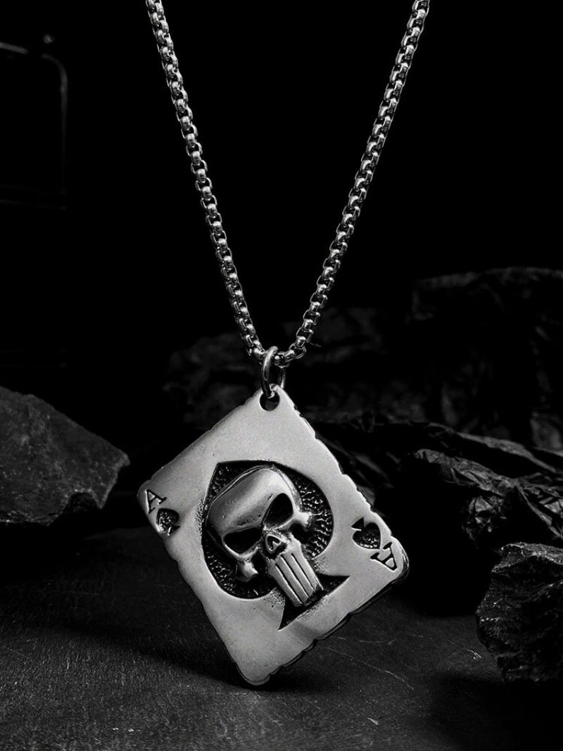 Κρεμαστό Κολιέ Από Κράμα Τιτανίου Hip-hop Vintage Ace Of Spades Skull