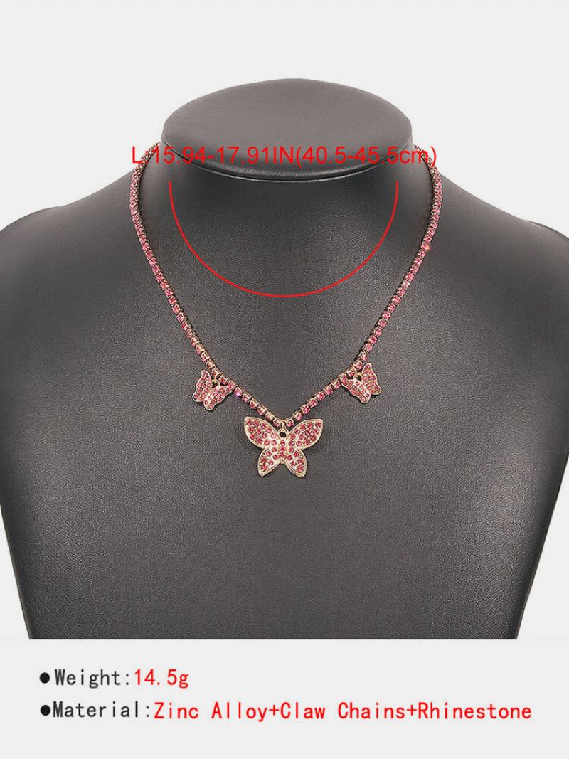 Μοντέρνο Vintage Full Rhinestones Πεταλούδες Κρεμαστό Κολιέ Από Κράμα Γεωμετρικής Αλυσίδας