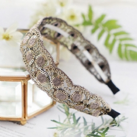 Vintage Δαντέλα Hairband Bohemian Geometric Diamond Πούλιες Κεντημένη Υφασμάτινη Κορδέλα