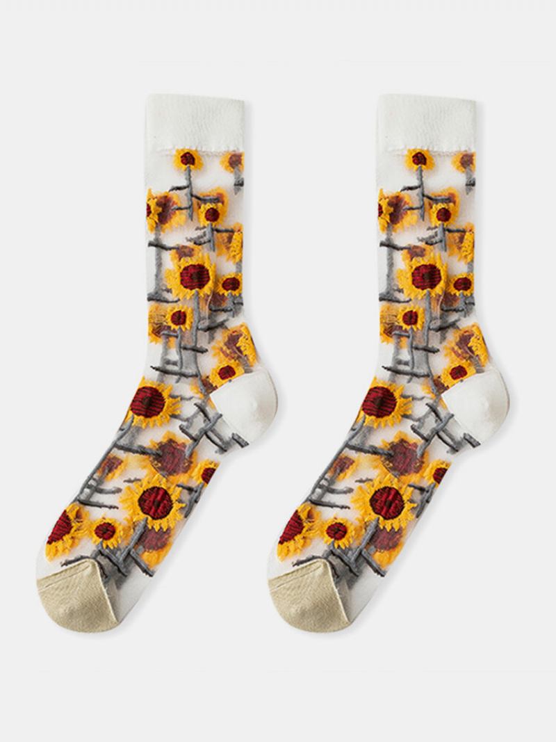 Γυναικείες Sunflowers Vines Fashion Novelty Κάλτσες Harajuku Crystal Silk Tide Tube