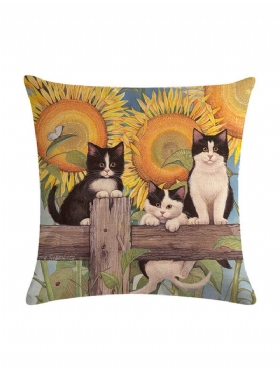 1 Pc Cartoon Cat Pattern Βαμβακερό Κάλυμμα Μαξιλαριού Ριχτάρι Καθίσματος Αυτοκινήτου Καναπέ-κρεβάτι Σπιτιού Διακοσμητική Μαξιλαροθήκη