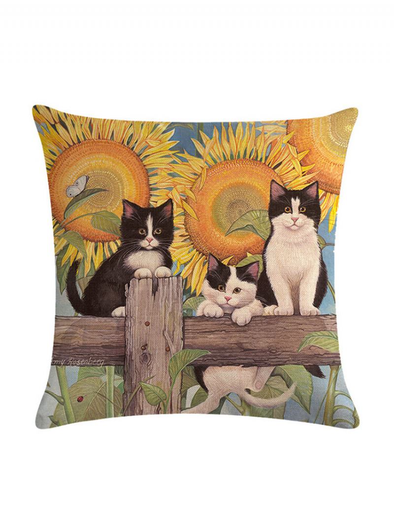 1 Pc Cartoon Cat Pattern Βαμβακερό Κάλυμμα Μαξιλαριού Ριχτάρι Καθίσματος Αυτοκινήτου Καναπέ-κρεβάτι Σπιτιού Διακοσμητική Μαξιλαροθήκη