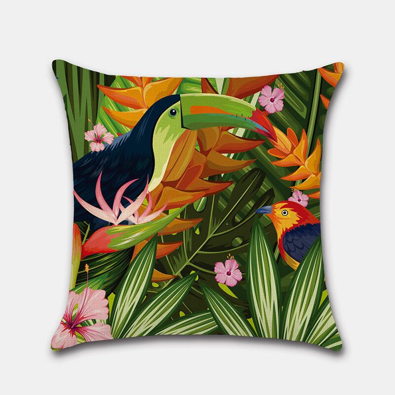 1 Pc Μαξιλαροθήκη Tropical Flower Κάλυμμα Μαξιλαριού Ριχτάρι Flamingo Parrot Leaf Ψηφιακή Εκτύπωση Λινό Χωρίς Πυρήνα