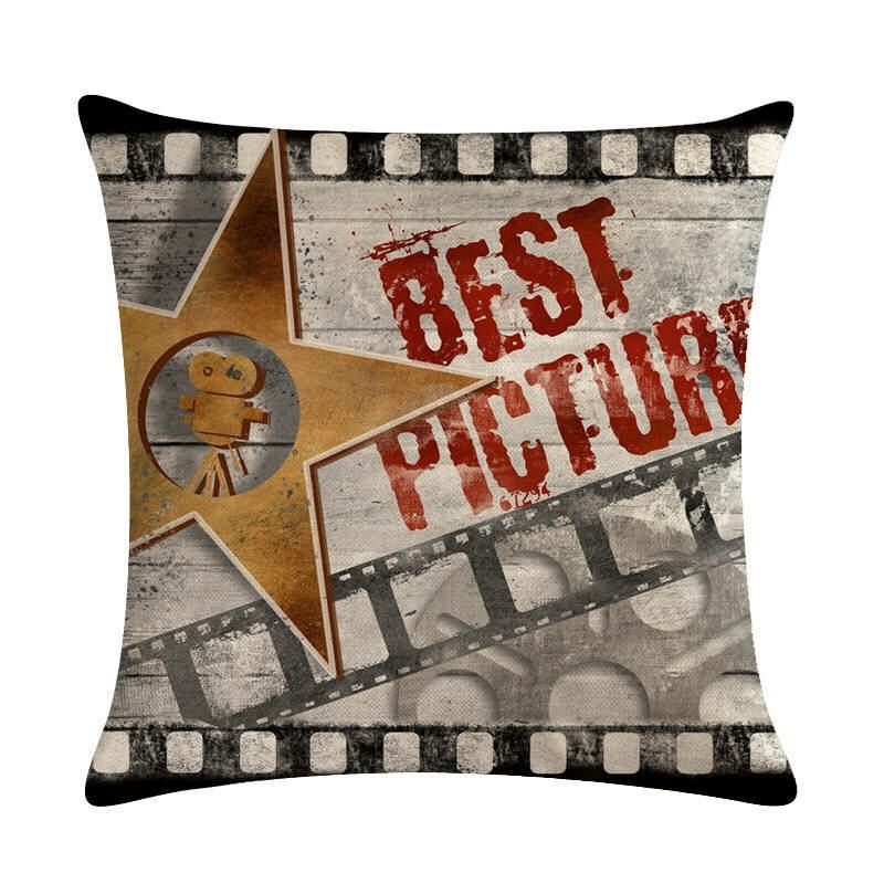 1 Pc Vintage Retro Movie Projector Cinema Εκτυπωμένο Λινό Κάλυμμα Μαξιλαριού Οικιακού Καναπέ Διακοσμητικό Μαξιλαροθήκες