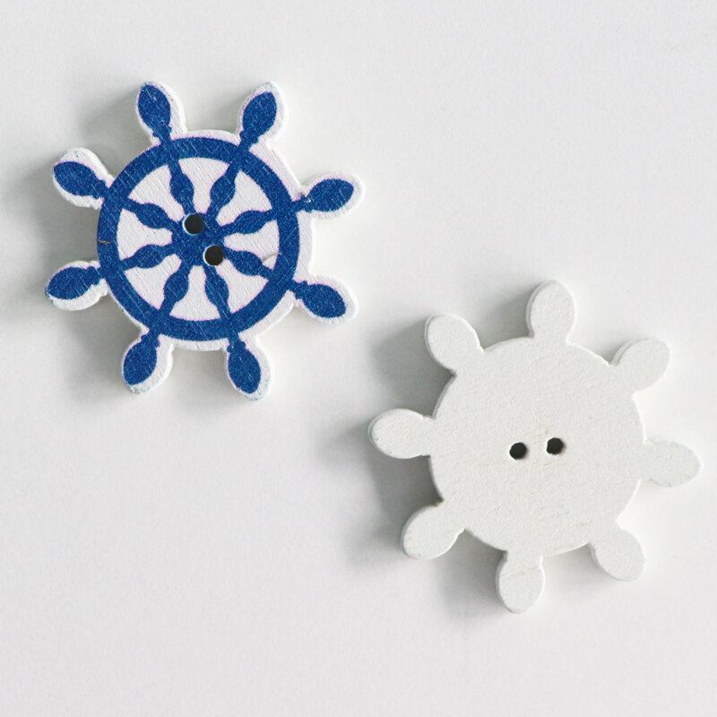 100 Τμχ Blue Sea Ξύλινα Κουμπιά Ραπτικής 2 Hole Lighthouse Rudder Κιάλια Σκάφος Diy Αξεσουάρ Χειροτεχνίας