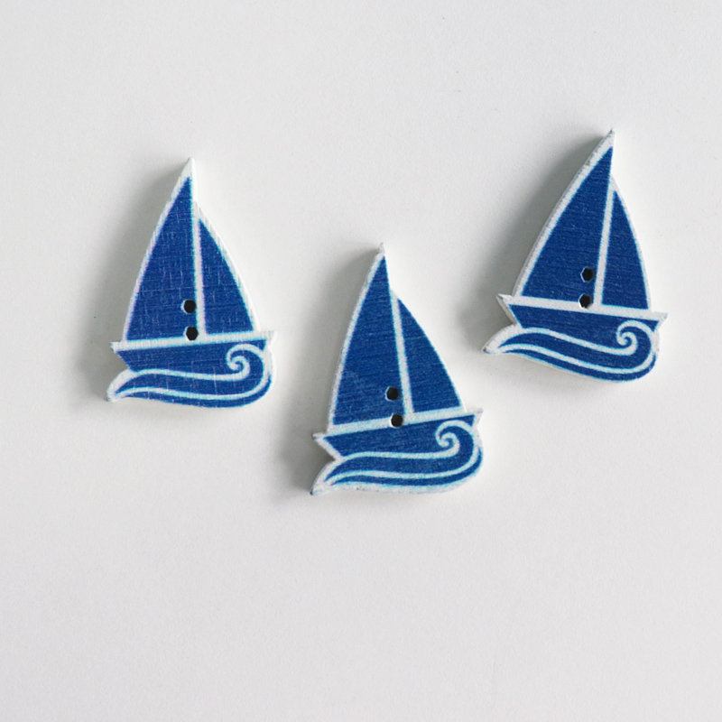 100 Τμχ Blue Sea Ξύλινα Κουμπιά Ραπτικής 2 Hole Lighthouse Rudder Κιάλια Σκάφος Diy Αξεσουάρ Χειροτεχνίας