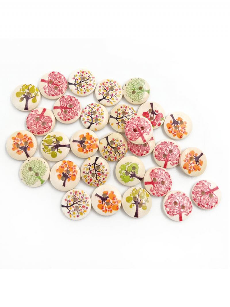 100pcs 15mm Οπωροφόρα Δέντρα Εκτύπωση Ξύλινων Κουμπιών Diy Υλικά Ραπτικής Χειροτεχνίας