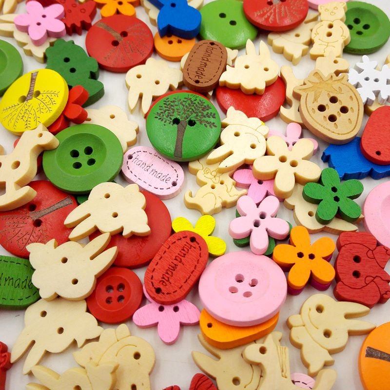 100pcs Cartoon Button Diy Χειροποίητο Ξύλινο Κουμπιά Διακοσμητικά Υλικά Ζωγραφικής