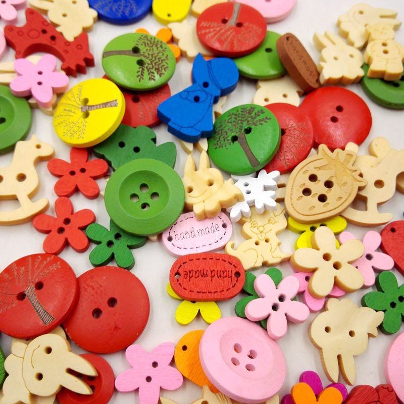 100pcs Cartoon Button Diy Χειροποίητο Ξύλινο Κουμπιά Διακοσμητικά Υλικά Ζωγραφικής