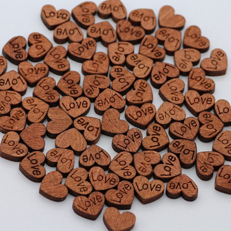 100pcs Love Retro Button Ξύλινο Κουμπί Χωρίς Τρύπα Diy Σε Σχήμα Καρδιάς