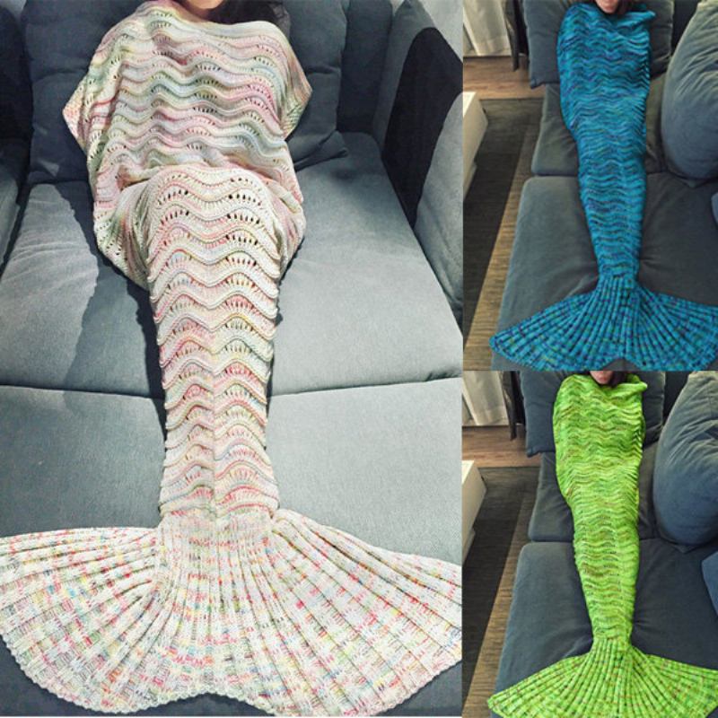 180*90cm Wave Νήμα Πλέξιμο Γοργόνα Ουρά Κουβέρτα Δώρο Γενεθλίων Κρεβατιού Χαλάκι Ύπνου