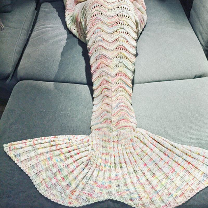 180*90cm Wave Νήμα Πλέξιμο Γοργόνα Ουρά Κουβέρτα Δώρο Γενεθλίων Κρεβατιού Χαλάκι Ύπνου