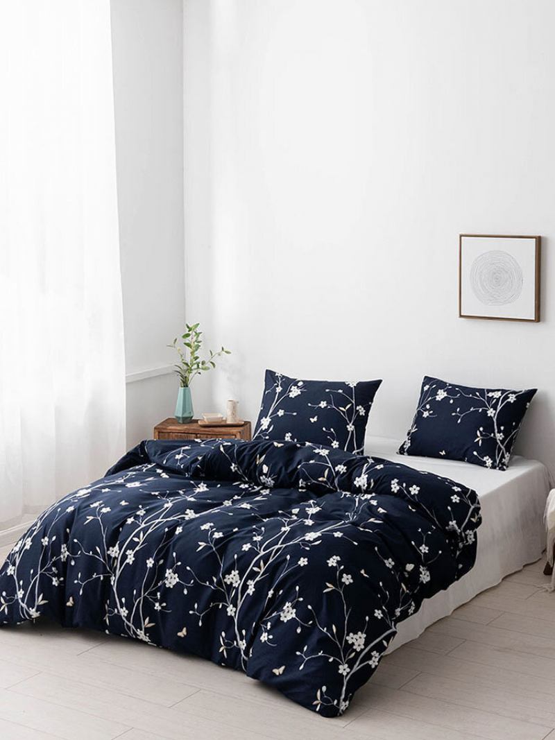 2/3 Τεμ. Floral Overlay Εκτύπωση Άνετο Σετ Κρεβατοκάμαρας Παπλωματοθήκη Μαξιλαροθήκη Με 2 Μονά Κρεβάτια King Size