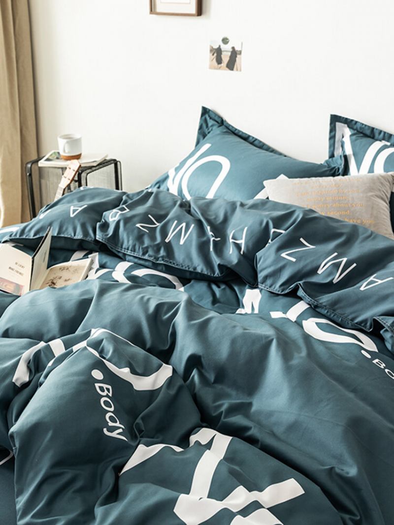 3/4 Τμχ Γράμματα Εκτύπωση Μονόχρωμη Aloe Cotton Άνετο Σετ Κρεβατιού Παπλωματοθήκη Μαξιλαροθήκη
