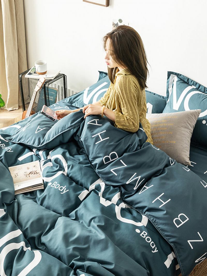 3/4 Τμχ Γράμματα Εκτύπωση Μονόχρωμη Aloe Cotton Άνετο Σετ Κρεβατιού Παπλωματοθήκη Μαξιλαροθήκη