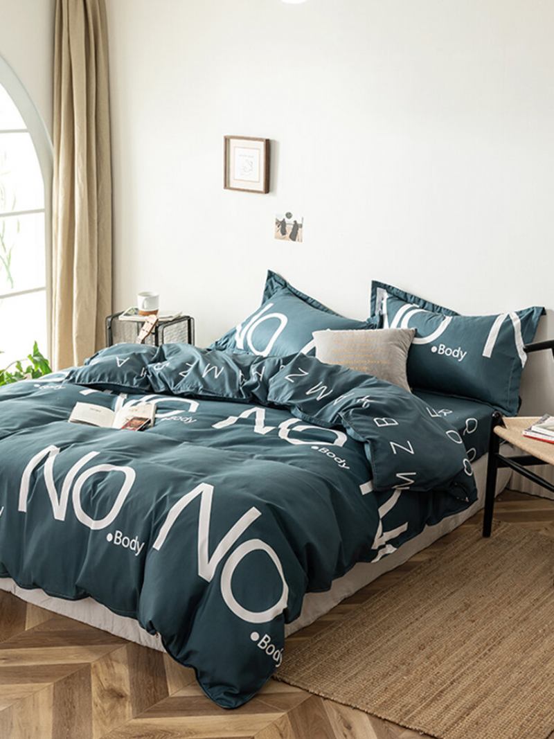 3/4 Τμχ Γράμματα Εκτύπωση Μονόχρωμη Aloe Cotton Άνετο Σετ Κρεβατιού Παπλωματοθήκη Μαξιλαροθήκη