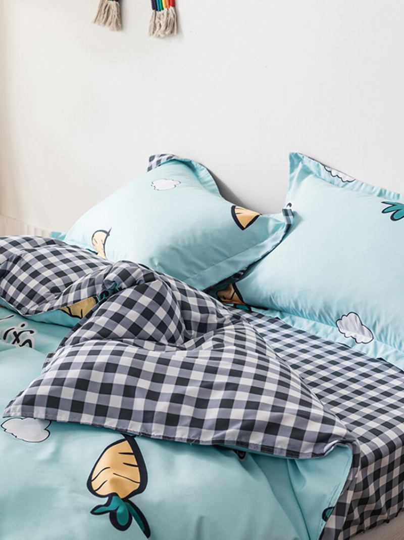 3/4 Τμχ Καρότο Και Καρό Τύπωμα Ab Όψης Aloe Cotton Άνετο Σετ Σεντόνια Παπλωματοθήκη Μαξιλαροθήκη