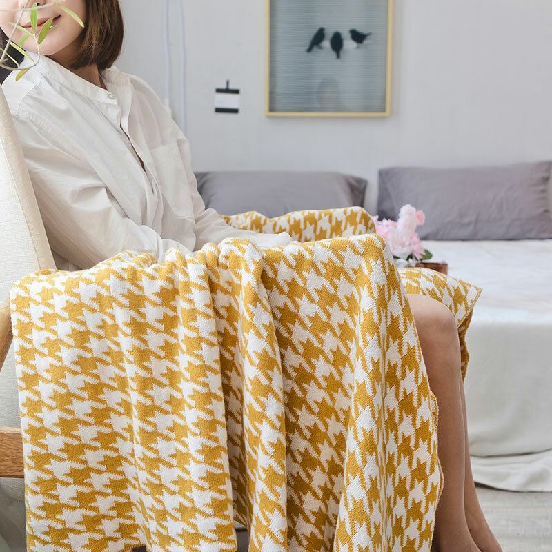 Βαμβακερή Σκανδιναβική Κουβέρτα Houndstooth Πλεκτή Φθινοπωρινής Άνοιξης Μαλακή Ύπνου Κάλυμμα Καναπέ Γονάτου