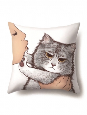 Cat Geometric Creative Πολυεστερική Μαξιλαροθήκη Μονής Όψης Καναπέ Σπιτιού Κάλυμμα Μαξιλαριού Σαλόνι Υπνοδωμάτιο