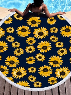 Κουβέρτα Με Πετσέτα Παραλίας Daisy Sunflower Round Hawaii Tropical Large Microfiber Terry Beach Roundie Palm Circle Χαλάκι Γιόγκα Για Πικ-νικ Χαλί Με Κρόσσια
