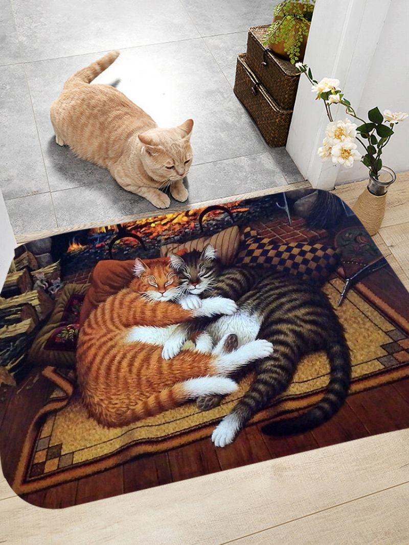Sleeping Cats Pattern Πατάκια Δαπέδου Flannel Water Absorption Αντιολισθητικό Πατάκι Χαλάκι Μπάνιου Πόρτας