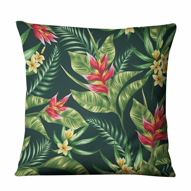 Tropical Green Plants Flowers Λινό Μαξιλαροθήκη Υφασμάτινο Κάλυμμα Μαξιλαριού Καναπέ Για Το Σπίτι