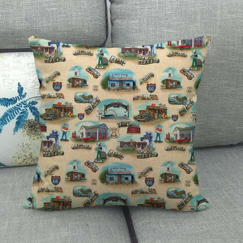Vintage America 66 Road Pattern Μαξιλαροθήκες Με Λινό Καναπέ Για Το Σπίτι Μαλακό Ριχτάρι Μέσης Art Dec