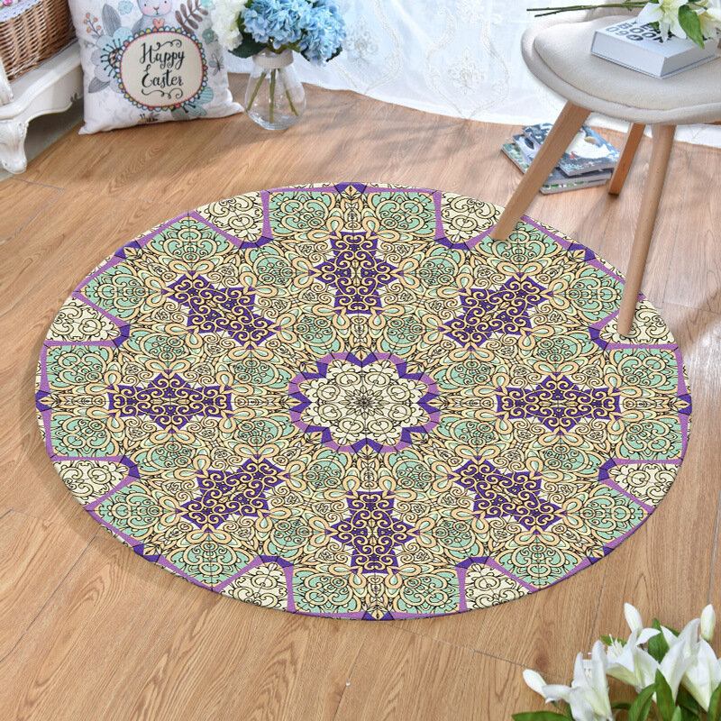 Vintage Τουρκική Bohemian Mandala Στρογγυλό Λεπτό Επίπεδο Χαλί Σπίτι Υπνοδωμάτιο Που Πλένεται Χαλιά Art Decor
