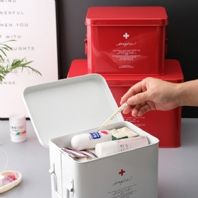 Σκανδιναβικό Στιλ Medicine Chest Για Οικογενειακή Χρήση Πολυεπίπεδο Λευκοσιδήρου Φαρμακευτικό Κουτί Αποθήκευσης Φορητό Μεγάλης Χωρητικότητας Μεταλλικό Κιτ Ιατρικής