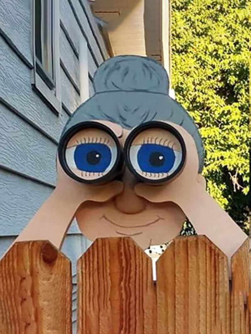 Διακόσμηση Φράχτη Κήπου Nosy Peeking Παππούς Γιαγιά Στολίδι Διασκεδαστική Εικονογράφηση Αυλής
