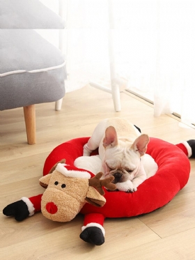 Christmas Reindeer Round Nest Cartoon Cat Dog Universal Kennel Dog Mat