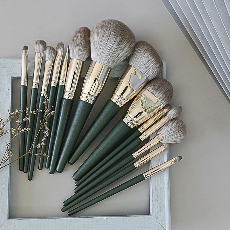 14 Τμχ Πινέλα Μακιγιάζ Σετ Καλλυντικό Foundation Powder Blush Eye Shadow Lip Blend Wooden Make Up Brush Tool Kit Maquiagem