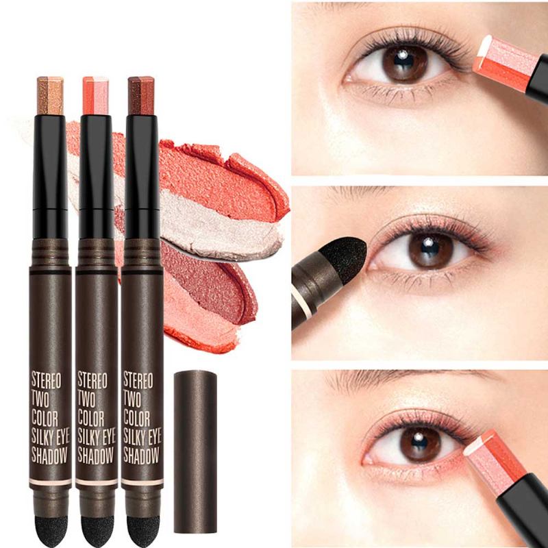 Φορητό Dual Color Eye Shadow Stick Αδιάβροχο Μακράς Διαρκείας Μακιγιάζ Ματιών Pearl Effect Cosmetic Για Αρχάριους