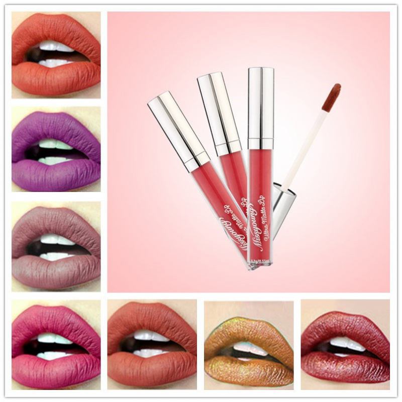 Missyoung Matte Liquid Lipstick Velvet Nude Pigment Lips Tint Beauty Sexy Metallic Lip Gloss