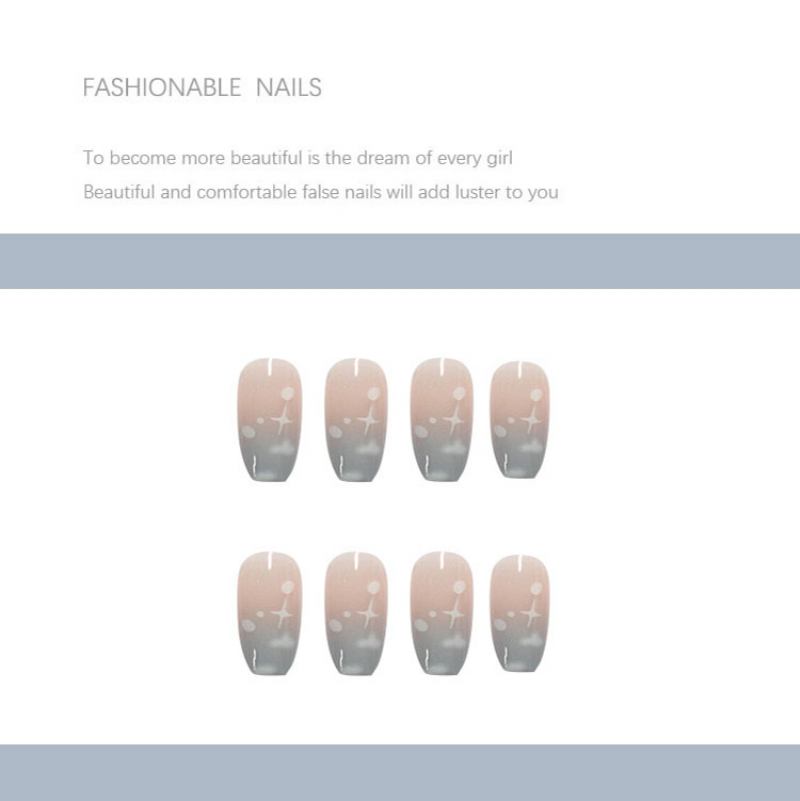 Wearable Nail Departable Pieces Αυτοκόλλητα Νυχιών Blue Sky Και Λευκά Σύννεφα 24 Τεμαχίων Μπαλέτο Νύχια