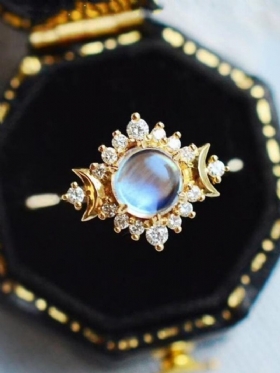 1 Τμχ Vintage Moon Sun Στολίδι Moonstone Δαχτυλίδια Από Κράμα Του Αγίου Βαλεντίνου