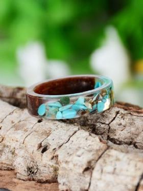 Ανδρικό Δαχτυλίδι 1 Τεμ. Vintage Casual Wood Resin Dried Flower