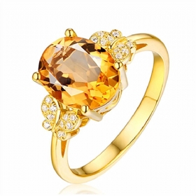 Δαχτυλίδι Citrine Με Φιόγκο Με Διαμάντια Ευγενής Ιδιοσυγκρασίας 18 Καρατίων Επίχρυσο Χορού Πεταλούδας Κίτρινο Διαμάντι