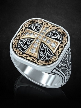 Jassy 1pcs Metal Retro Fashion Cross Rhinestone Domineering Ανδρικό Δαχτυλίδι