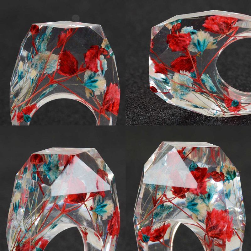 Μόδα Χειροποίητα Secret World Resin Rings Colorful Dry Flowers Κομψά Δαχτυλίδια Δώρο Για Γυναίκες